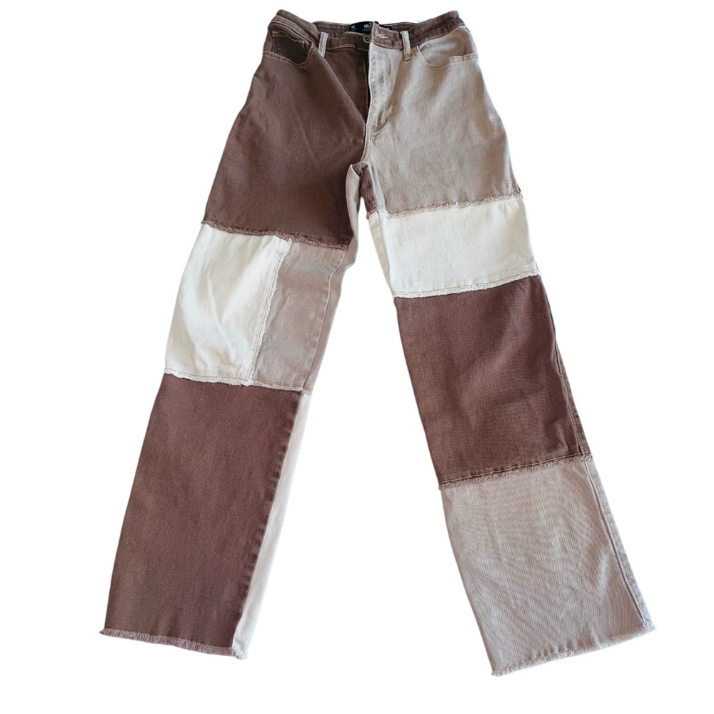 Hollister Brown Patchwork Ultra High Rise Dad Jean Straight Leg Size 5, 27